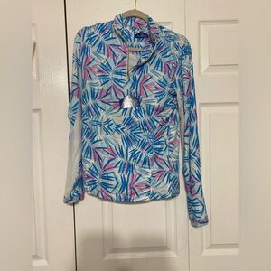 All Things Equestrian Women's Blue and Pink Patterned Top size L